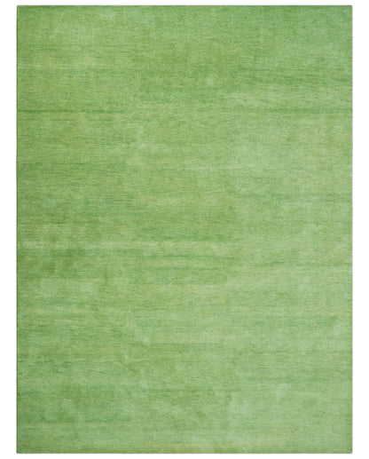 Custom Made solid Green Woolen Hand Tufted contemporary area Rug.