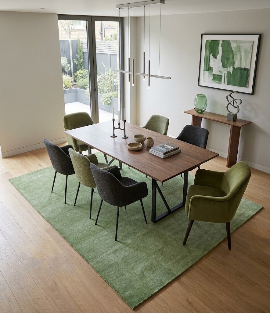 Custom Made solid Green Woolen Hand Tufted contemporary area Rug.