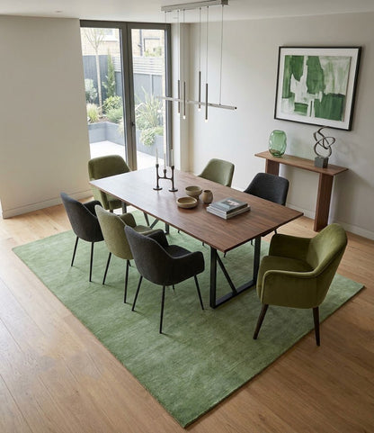 Custom Made solid Green Woolen Hand Tufted contemporary area Rug.
