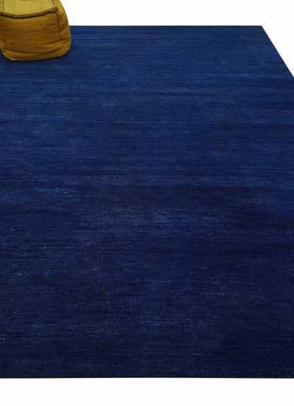 Custom Made Solid Modern Blue Hand Tufted thick Wool Area Rug.
