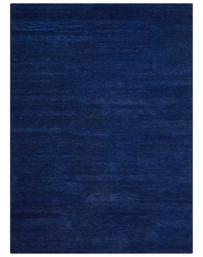Custom Made Solid Modern Blue Hand Tufted thick Wool Area Rug.