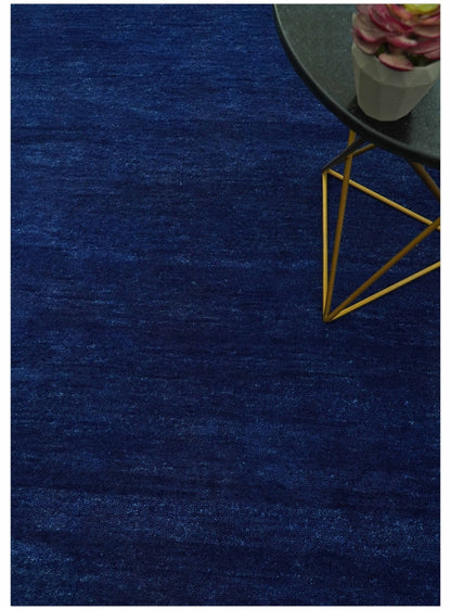 Custom Made Solid Modern Blue Hand Tufted thick Wool Area Rug.