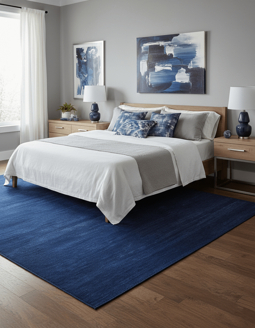 Custom Made Solid Modern Blue Hand Tufted thick Wool Area Rug.