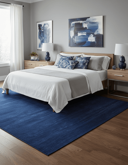 Custom Made Solid Modern Blue Hand Tufted thick Wool Area Rug.