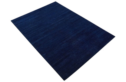 Custom Made Solid Modern Blue Hand Tufted thick Wool Area Rug.