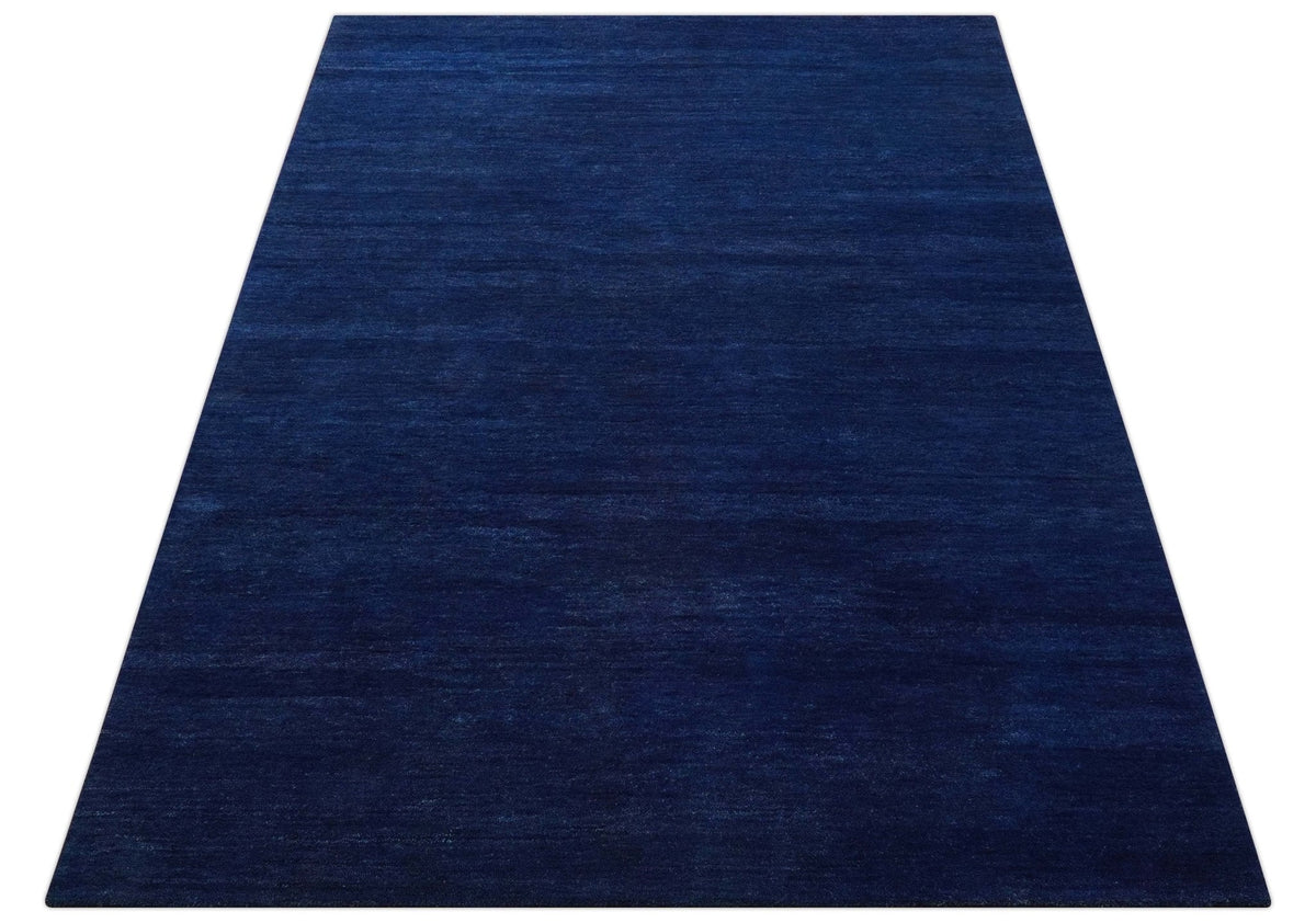 Custom Made Solid Modern Blue Hand Tufted thick Wool Area Rug.