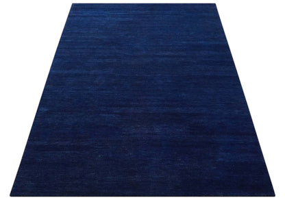 Custom Made Solid Modern Blue Hand Tufted thick Wool Area Rug.