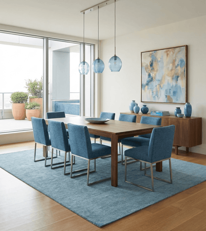 Custom Made Solid Plane Light Blue Woolen Hand Tufted wool area Rug.