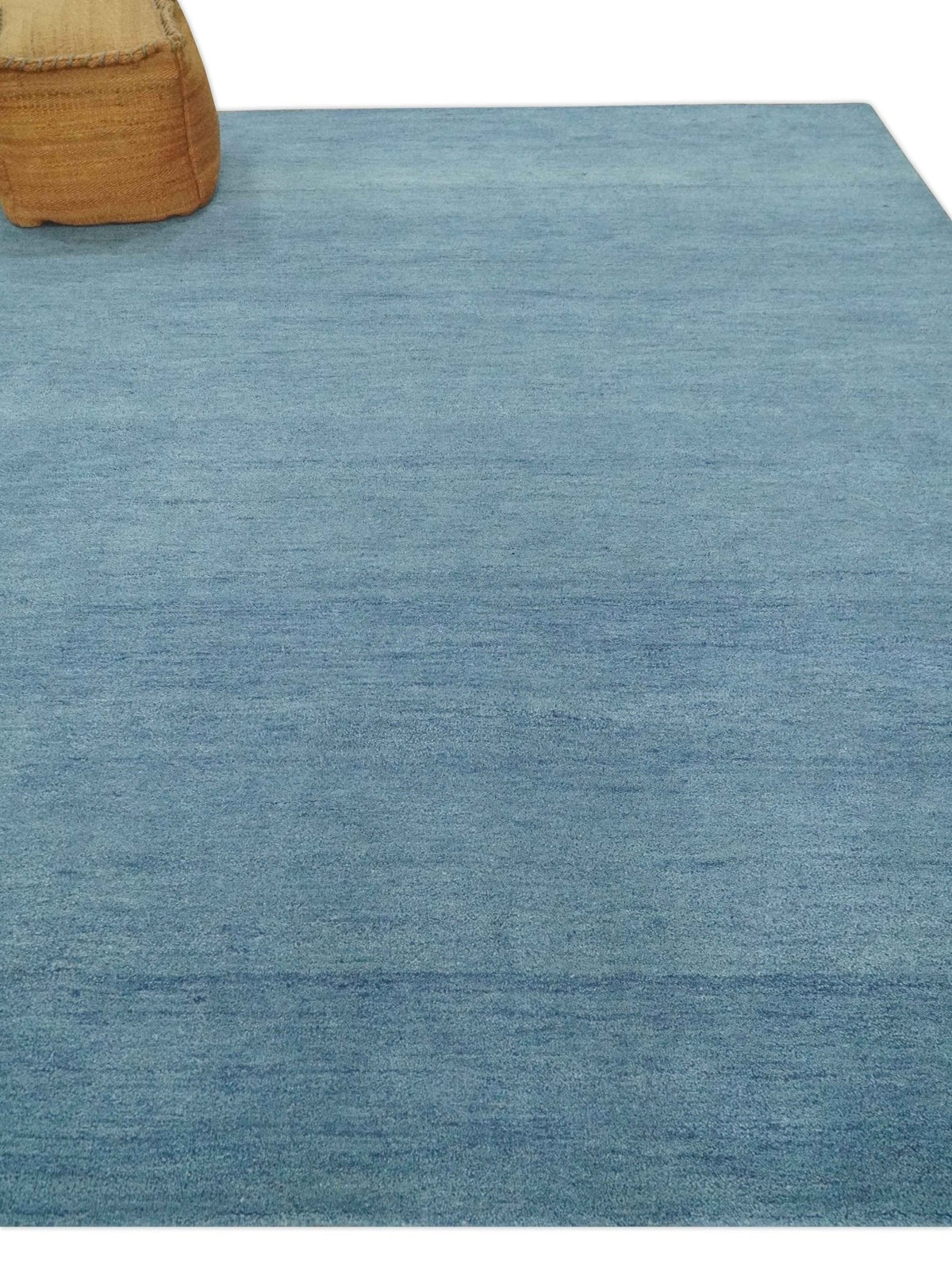 Custom Made Solid Plane Light Blue Woolen Hand Tufted wool area Rug.