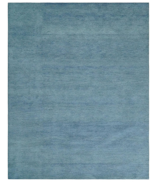 Custom Made Solid Plane Light Blue Woolen Hand Tufted wool area Rug.