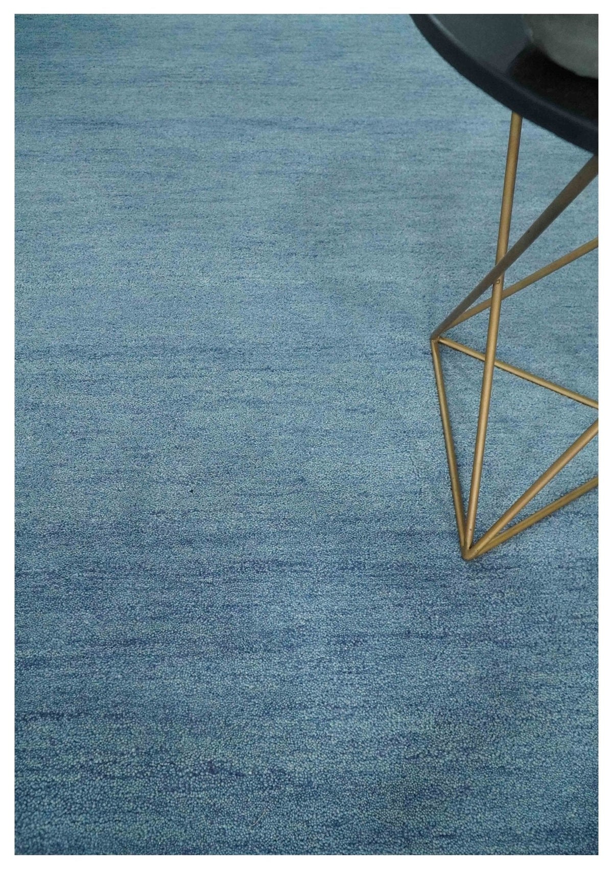 Custom Made Solid Plane Light Blue Woolen Hand Tufted wool area Rug.