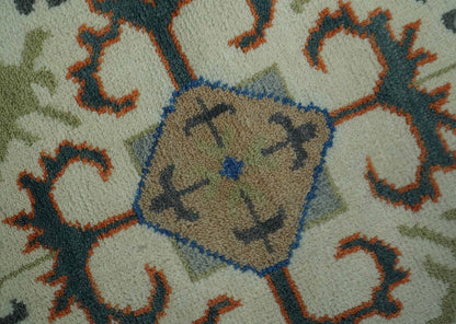 Custom Made Teal and Ivory Hand Knotted Traditional Mamluk Design wool Rug.
