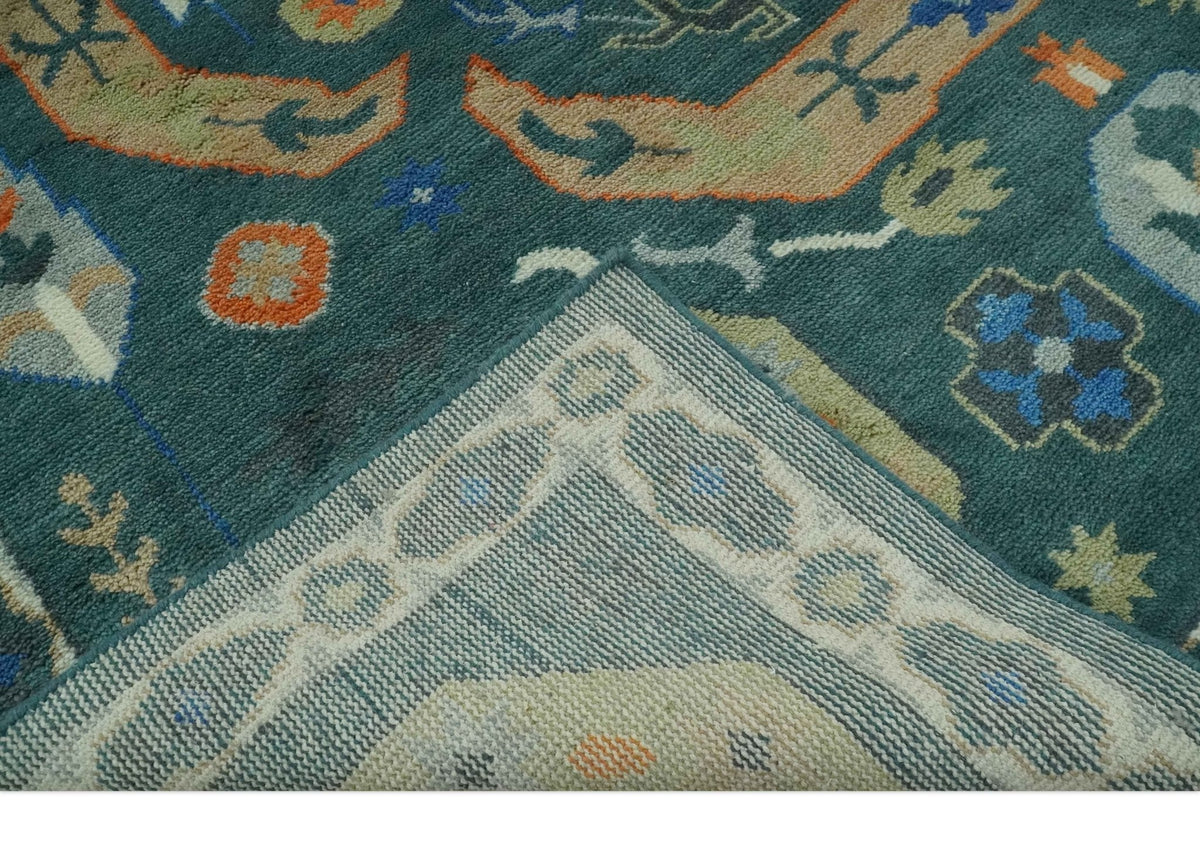 Custom Made Teal and Ivory Hand Knotted Traditional Mamluk Design wool Rug.
