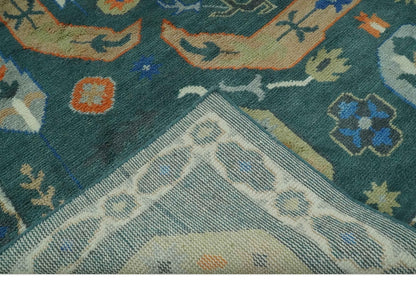 Custom Made Teal and Ivory Hand Knotted Traditional Mamluk Design wool Rug.