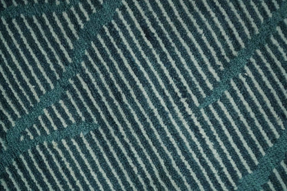 Custom Made Teal and Ivory Modern Stripes Design Hand Knotted wool Area Rug.