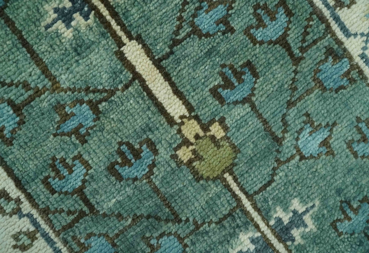 Custom Made Teal And Ivory Tree of life Hand Knotted Runner Rug.