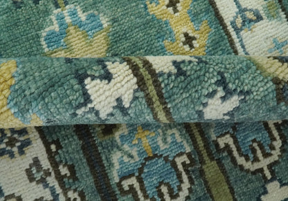 Custom Made Teal And Ivory Tree of life Hand Knotted Runner Rug.