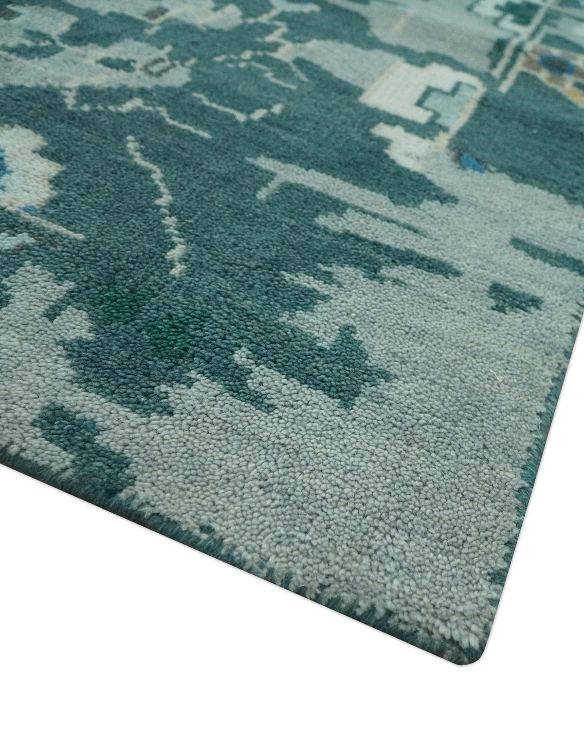 Custom Made Teal and Silver Traditional Oriental Oushak wool Area Rug.