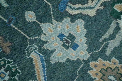 Custom Made Teal and Silver Traditional Oriental Oushak wool Area Rug.