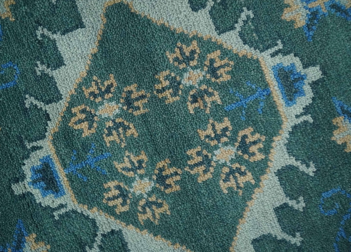 Custom Made Teal, Blue, Peach and Silver Hand Knotted Traditional Heriz wool Area Rug.
