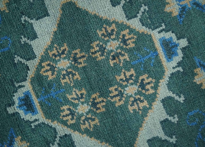 Custom Made Teal, Blue, Peach and Silver Hand Knotted Traditional Heriz wool Area Rug.