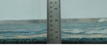Custom Made Teal, Blue, Peach and Silver Hand Knotted Traditional Heriz wool Area Rug.