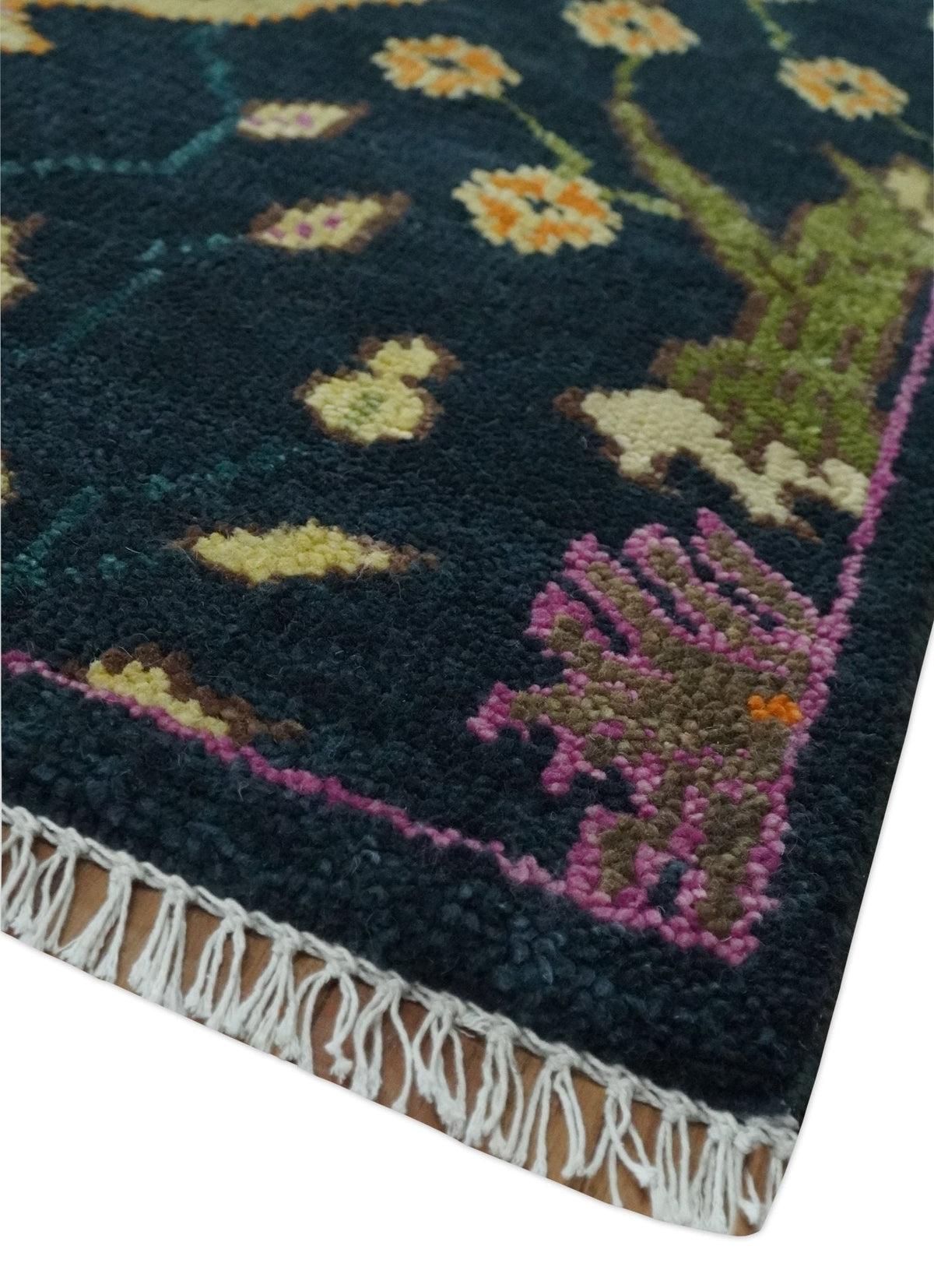Custom Made The Jungle Life Peacock on tree Rug Hand Knotted Blue and Green Wool Rug.