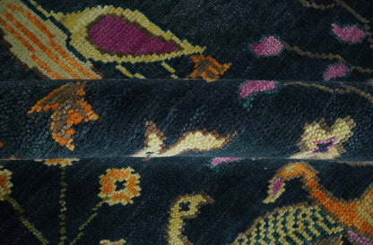 Custom Made The Jungle Life Peacock on tree Rug Hand Knotted Blue and Green Wool Rug.