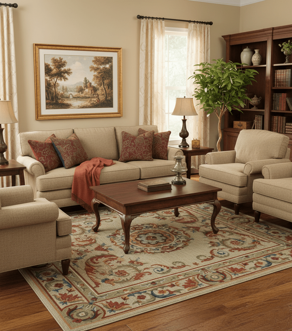 Custom Made Traditional Aubusson Design Beige And Brown Hand Tufted Wool Area Rug.