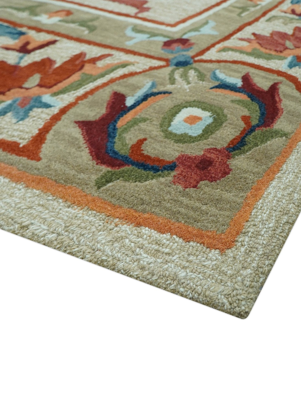 Custom Made Traditional Aubusson Design Beige And Brown Hand Tufted Wool Area Rug.