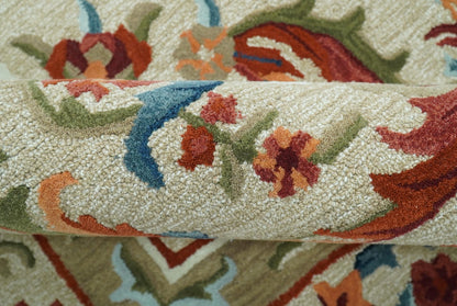 Custom Made Traditional Aubusson Design Beige And Brown Hand Tufted Wool Area Rug.
