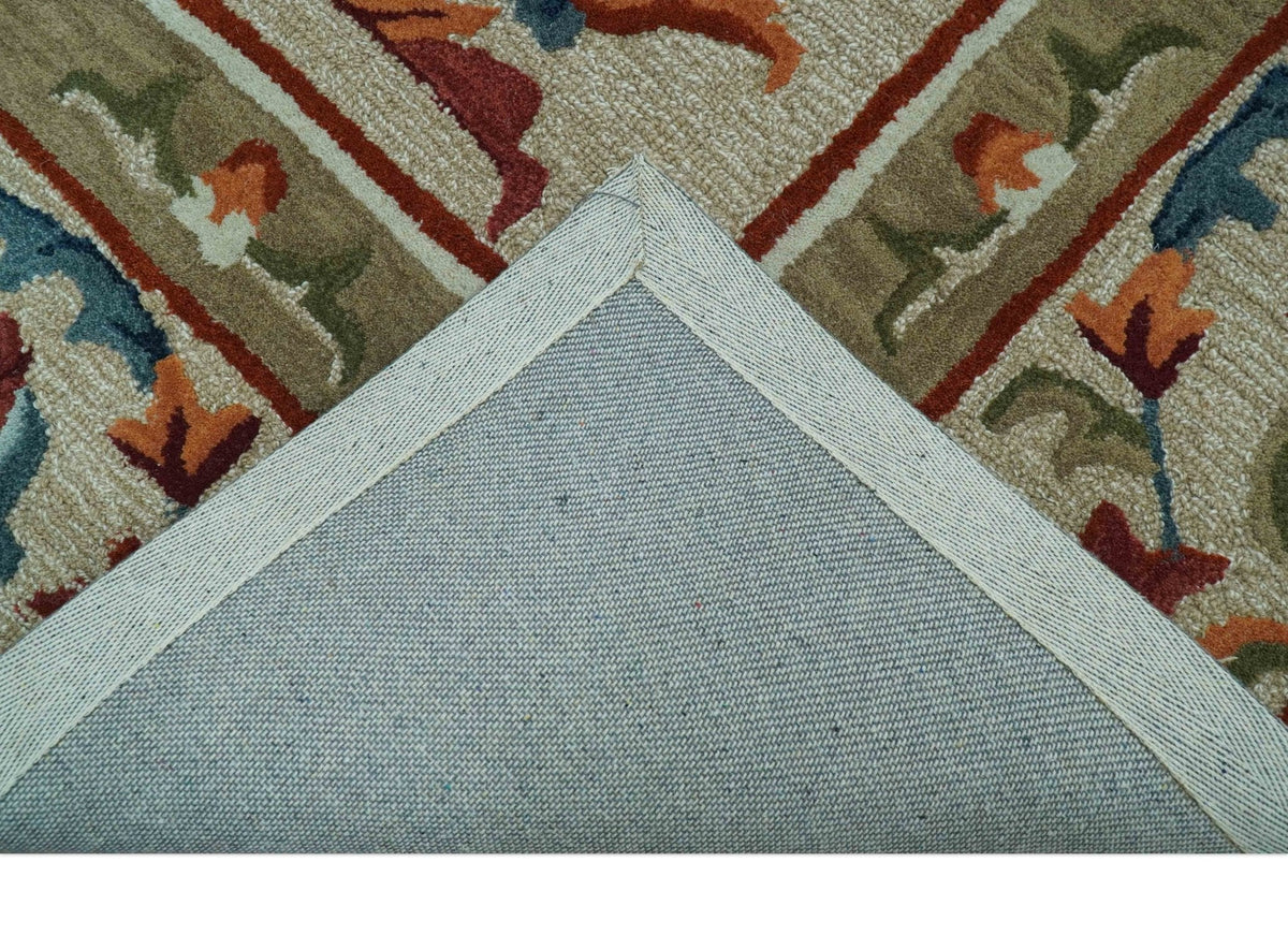 Custom Made Traditional Aubusson Design Beige And Brown Hand Tufted Wool Area Rug.