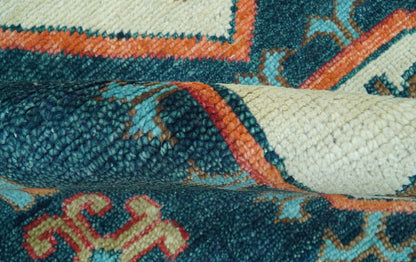 Custom Made Traditional Blue And Ivory Hand Knotted Wool Rug.