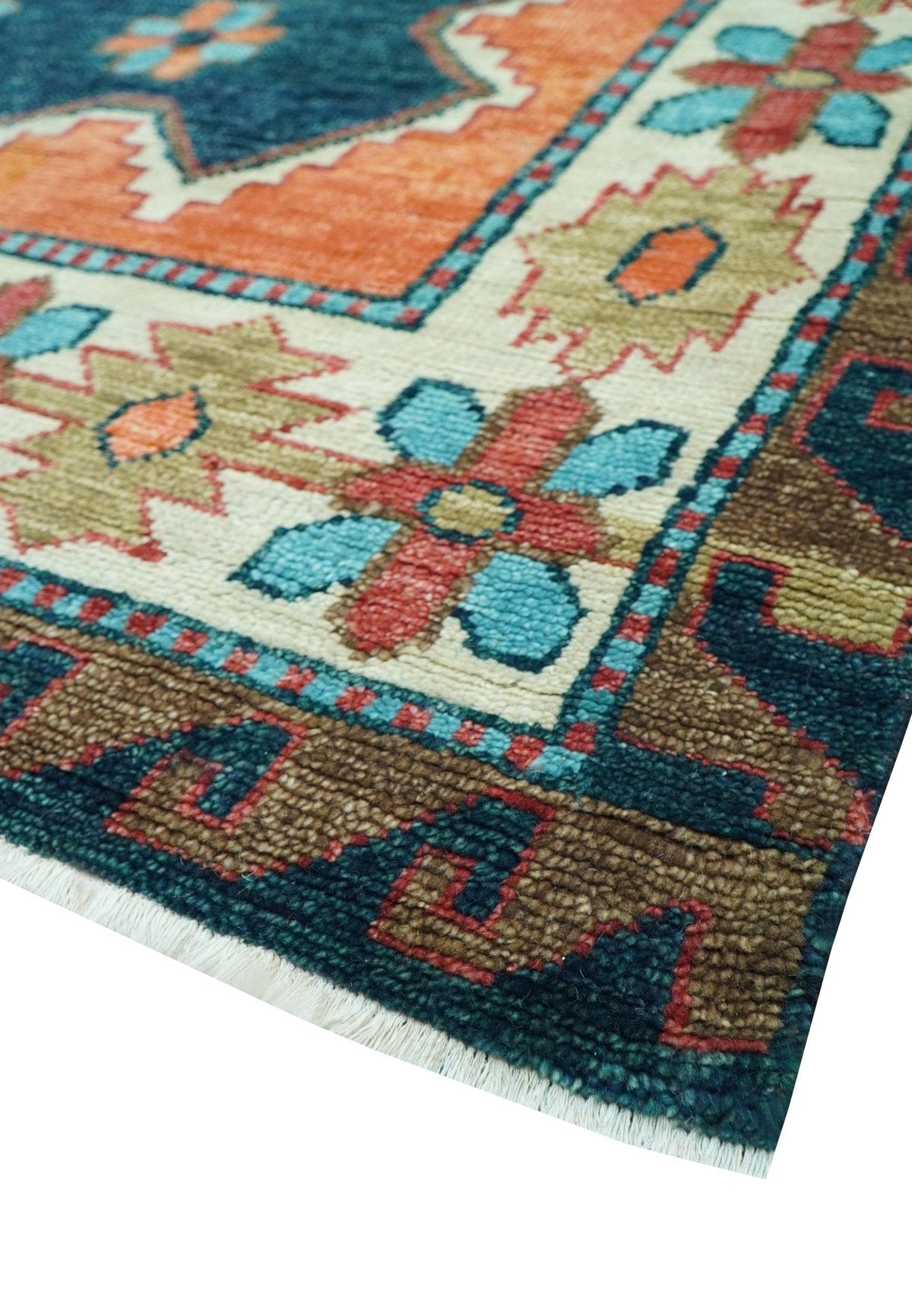 Custom Made Traditional Blue And Ivory Hand Knotted Wool Rug.
