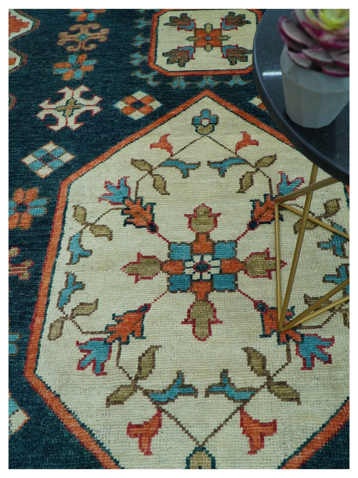 Custom Made Traditional Blue And Ivory Hand Knotted Wool Rug.