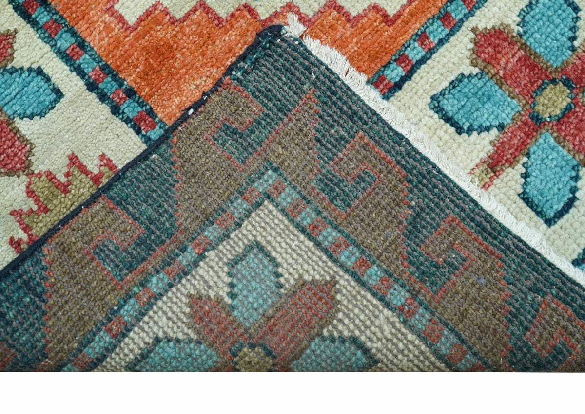 Custom Made Traditional Blue And Ivory Hand Knotted Wool Rug.