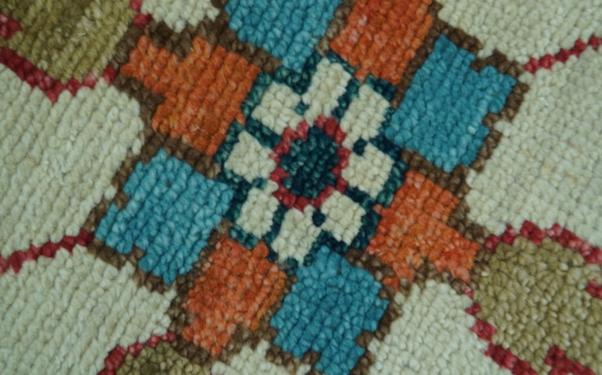 Custom Made Traditional Blue And Ivory Hand Knotted Wool Rug.