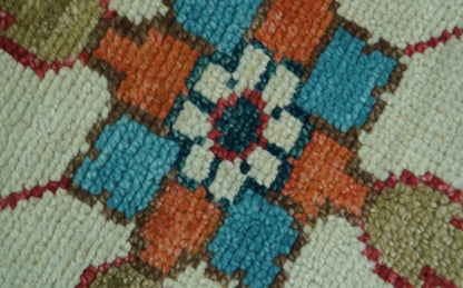 Custom Made Traditional Blue And Ivory Hand Knotted Wool Rug.