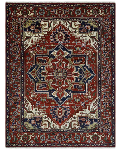 Custom Made Traditional Brown, Ivory and Blue Hand knotted Multi Size wool Area Rug.
