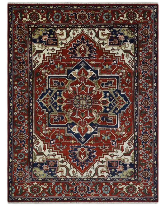 Custom Made Traditional Brown, Ivory and Blue Hand knotted Multi Size wool Area Rug.