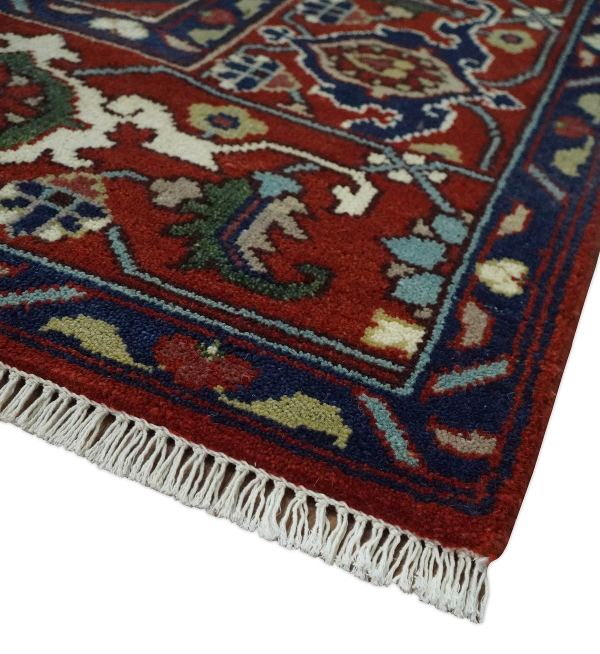 Custom Made Traditional Brown, Ivory and Blue Hand knotted Multi Size wool Area Rug.
