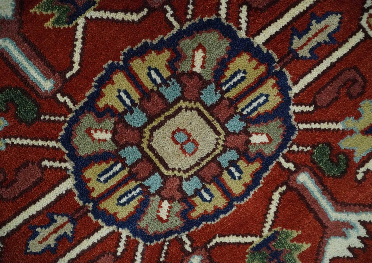 Custom Made Traditional Brown, Ivory and Blue Hand knotted Multi Size wool Area Rug.