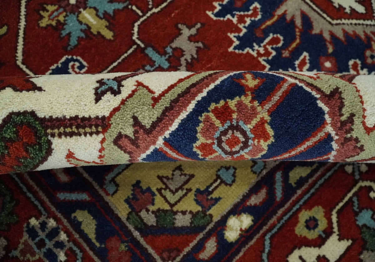 Custom Made Traditional Brown, Ivory and Blue Hand knotted Multi Size wool Area Rug.