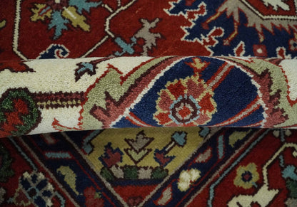 Custom Made Traditional Brown, Ivory and Blue Hand knotted Multi Size wool Area Rug.