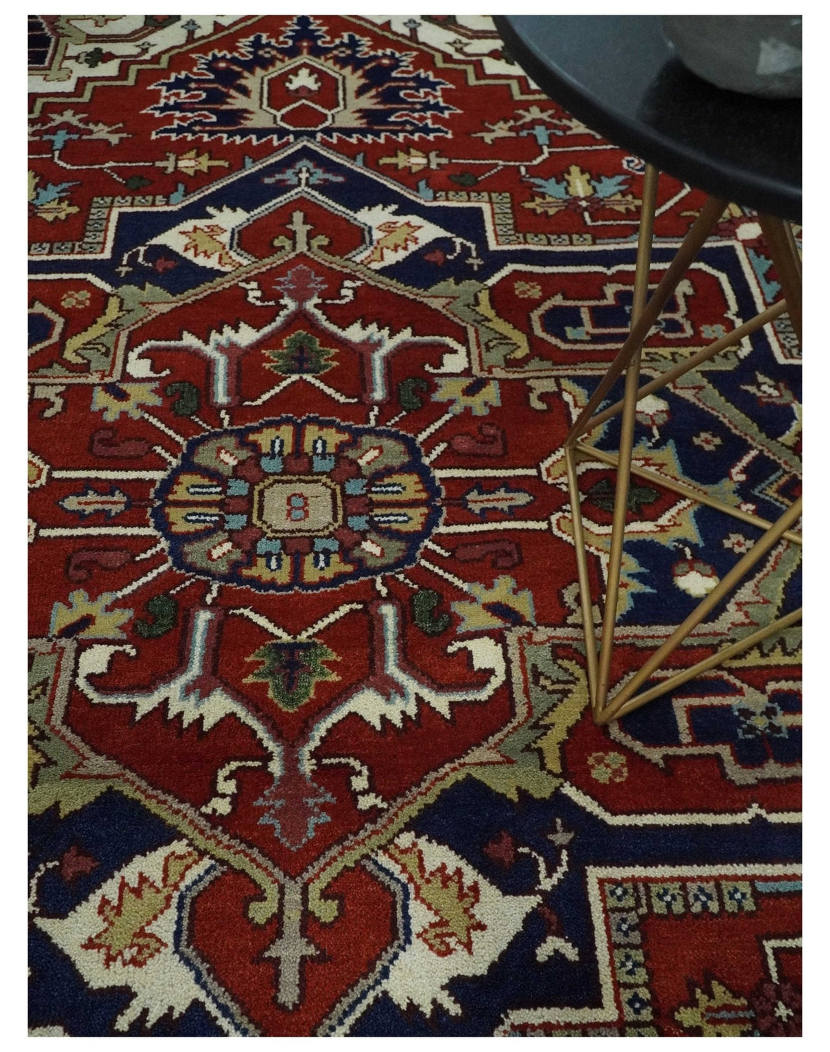 Custom Made Traditional Brown, Ivory and Blue Hand knotted Multi Size wool Area Rug.