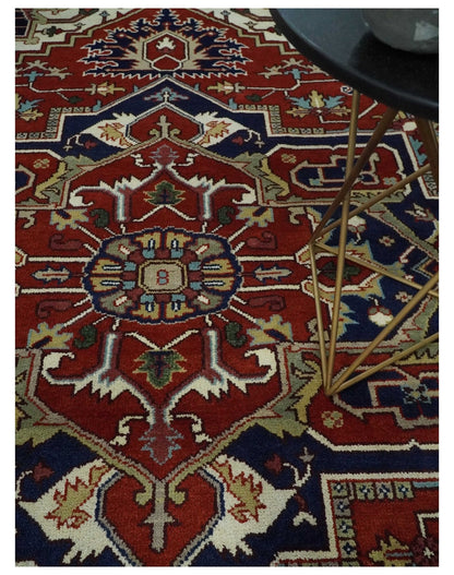 Custom Made Traditional Brown, Ivory and Blue Hand knotted Multi Size wool Area Rug.