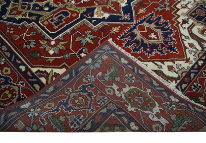 Custom Made Traditional Brown, Ivory and Blue Hand knotted Multi Size wool Area Rug.