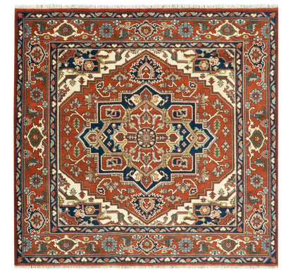 Custom Made Traditional Brown, Ivory and Blue Hand knotted Multi Size wool Area Rug.