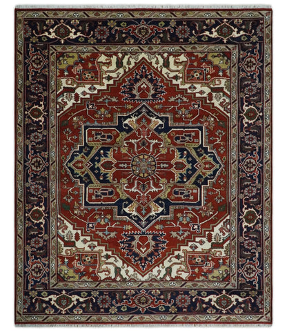Custom Made Traditional Brown, Ivory and Blue Hand knotted Multi Size wool Area Rug.