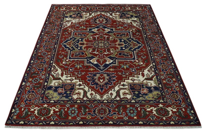 Custom Made Traditional Brown, Ivory and Blue Hand knotted Multi Size wool Area Rug.